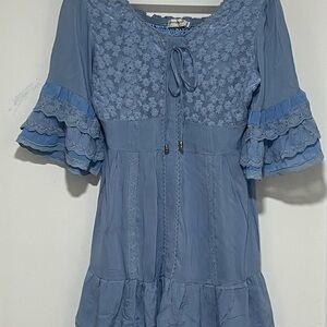 Blue Lace Boho Layered Dress